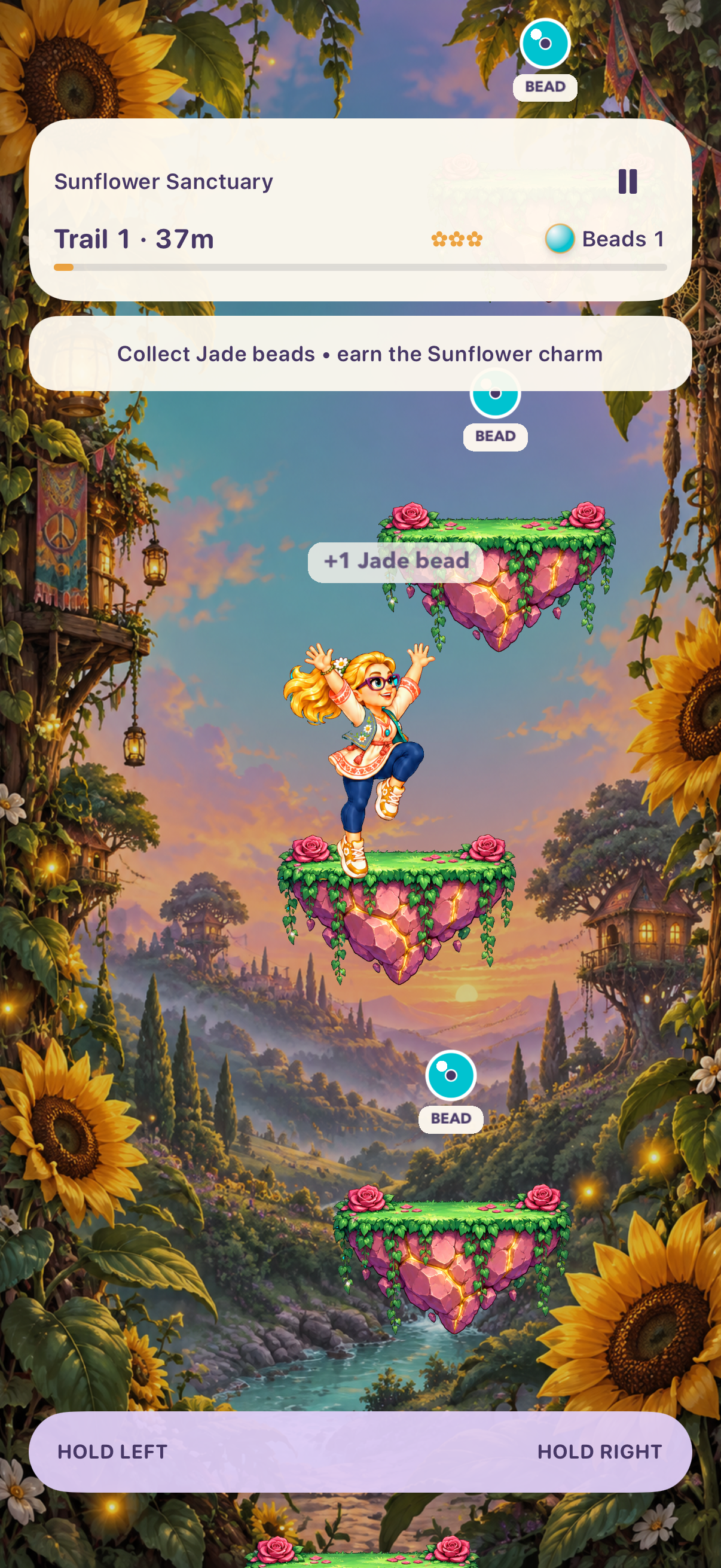 Karma Jump gameplay with the heroine and floating platforms