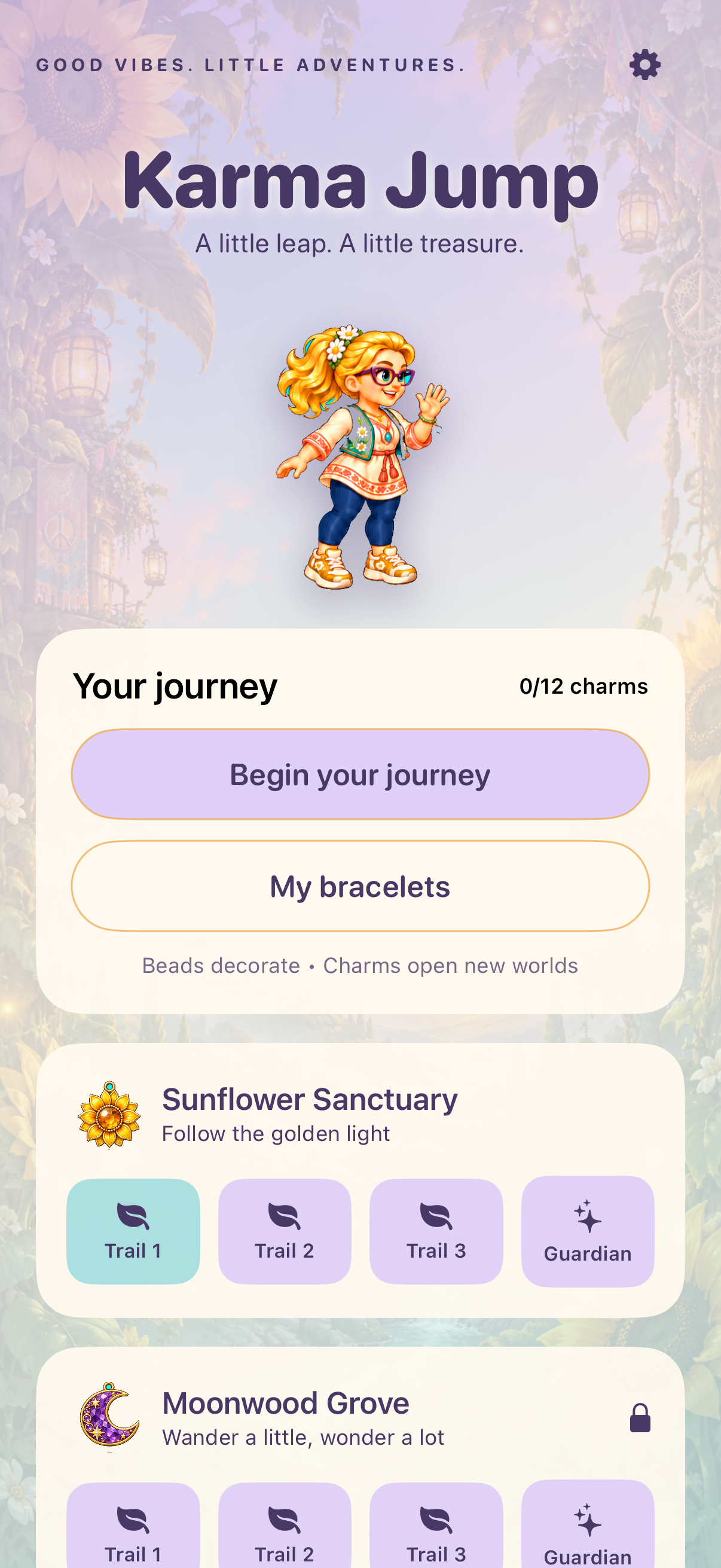 Karma Jump garden and trail selection screen