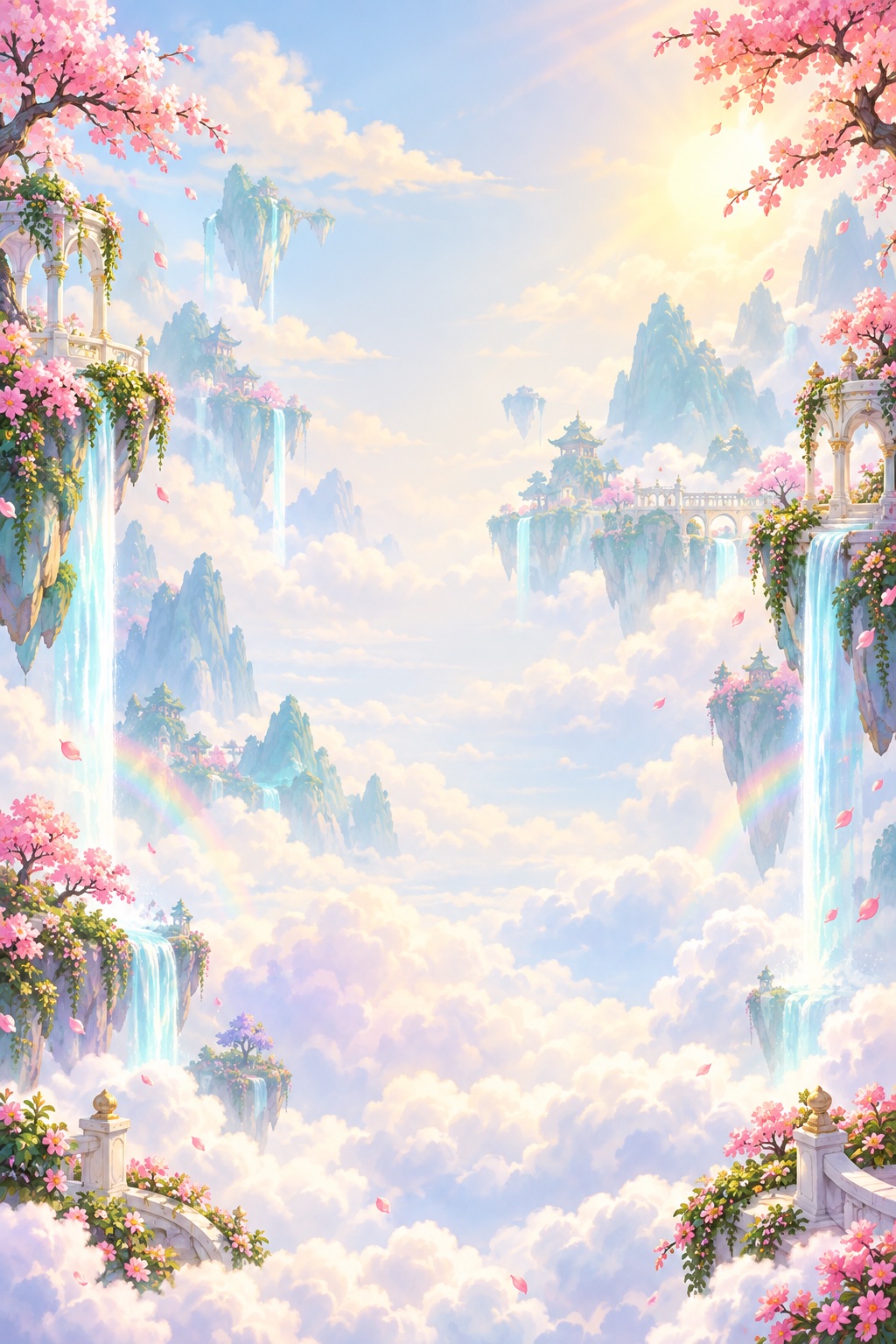 Blossom terraces among bright clouds